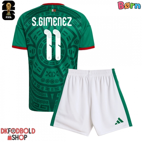 Mexico Santiago Gimenez #11 Hjemmebanesæt Børn VM 2026 Kort ærmer (+ korte bukser)